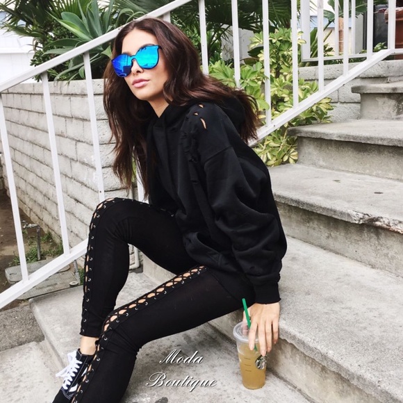 Tops - Ripped Oversized Distressed Hoodie